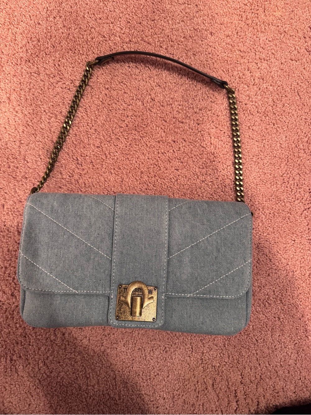 True Religion Light Blue Denim Shoulder Bag with Gold Chain